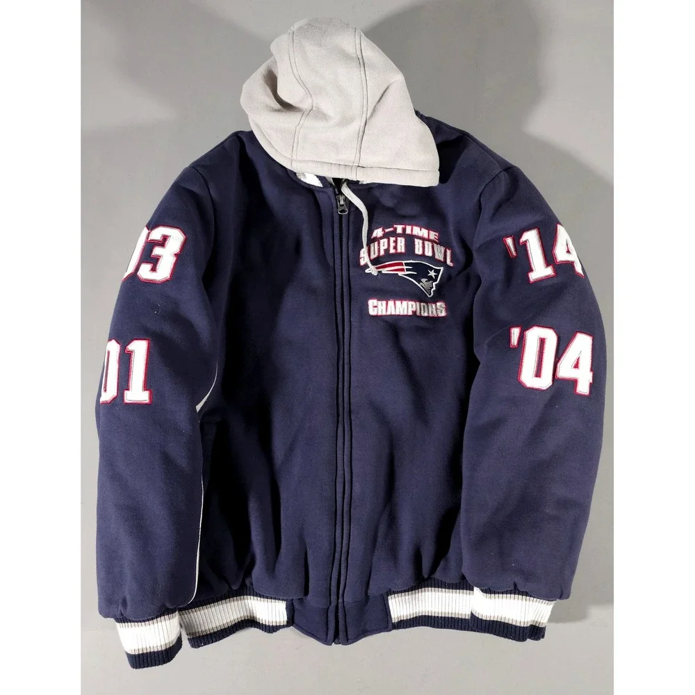 NFL New England Patriots Jacket Mens XL Navy Blue Super Bowl Champions Hooded